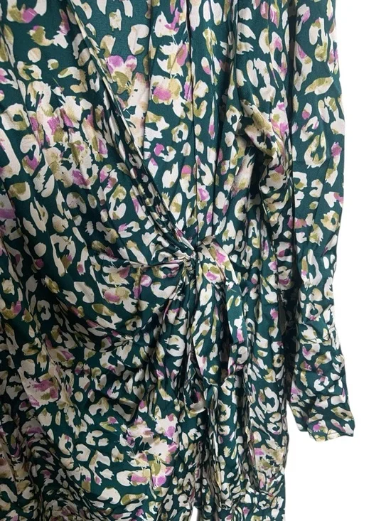 Boohoo Teal Green Floral-Leopard Print Wrap Dress - Picture 4 of 9